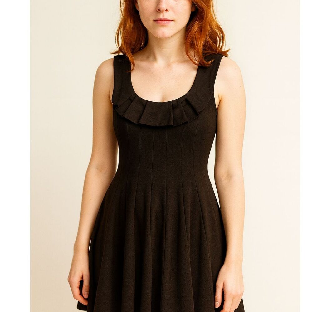 ELIZA J BLACK FIT AND FLARE PONTE KNIT DRESS